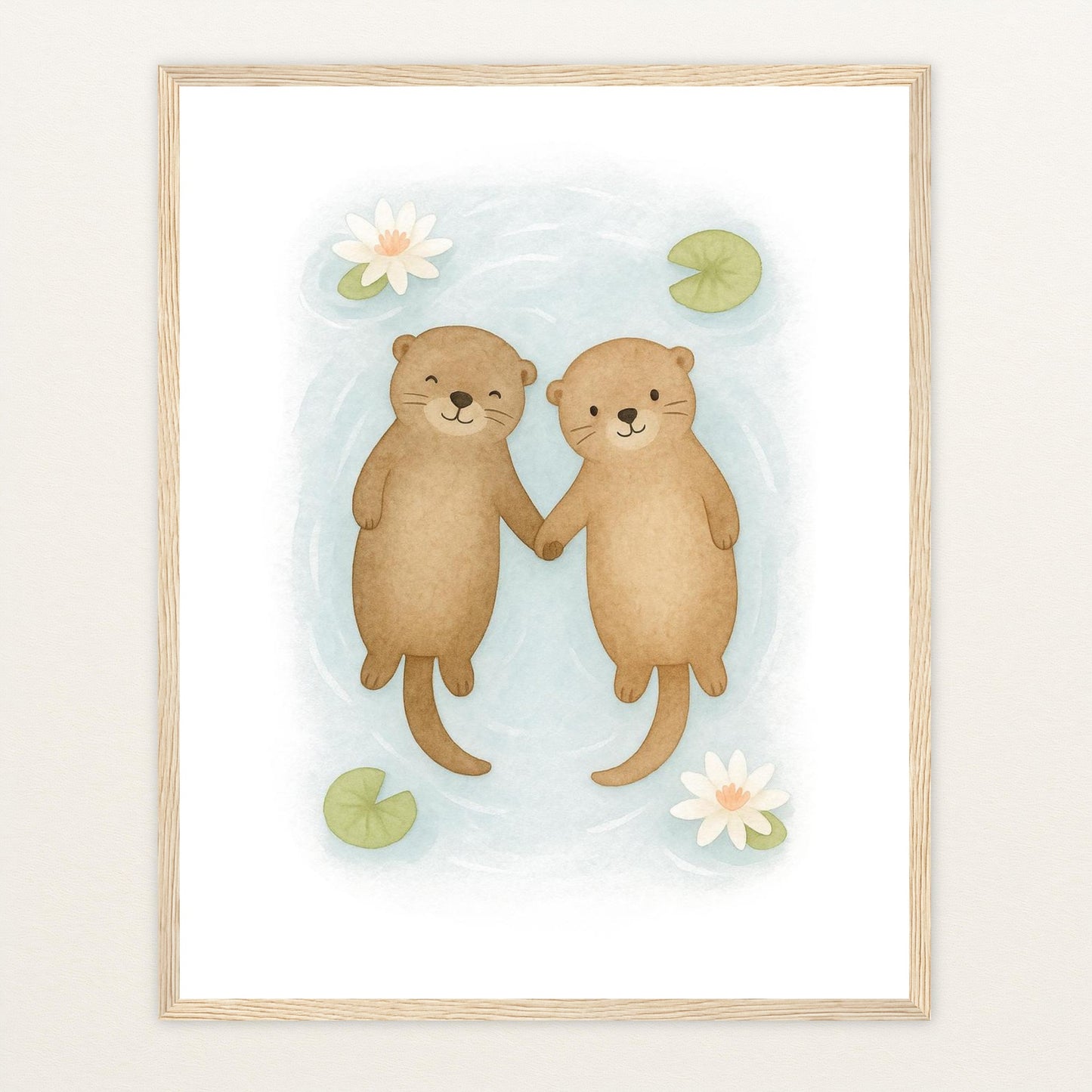 Otti der Otter Poster mit Holzrahmen von tinylearner