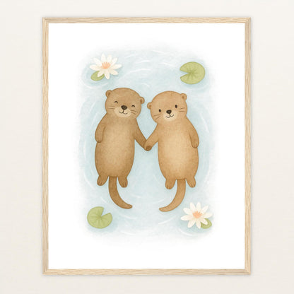 Otti der Otter Poster mit Holzrahmen von tinylearner