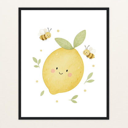 Obst: Zitrone Poster mit Holzrahmen von tinylearner