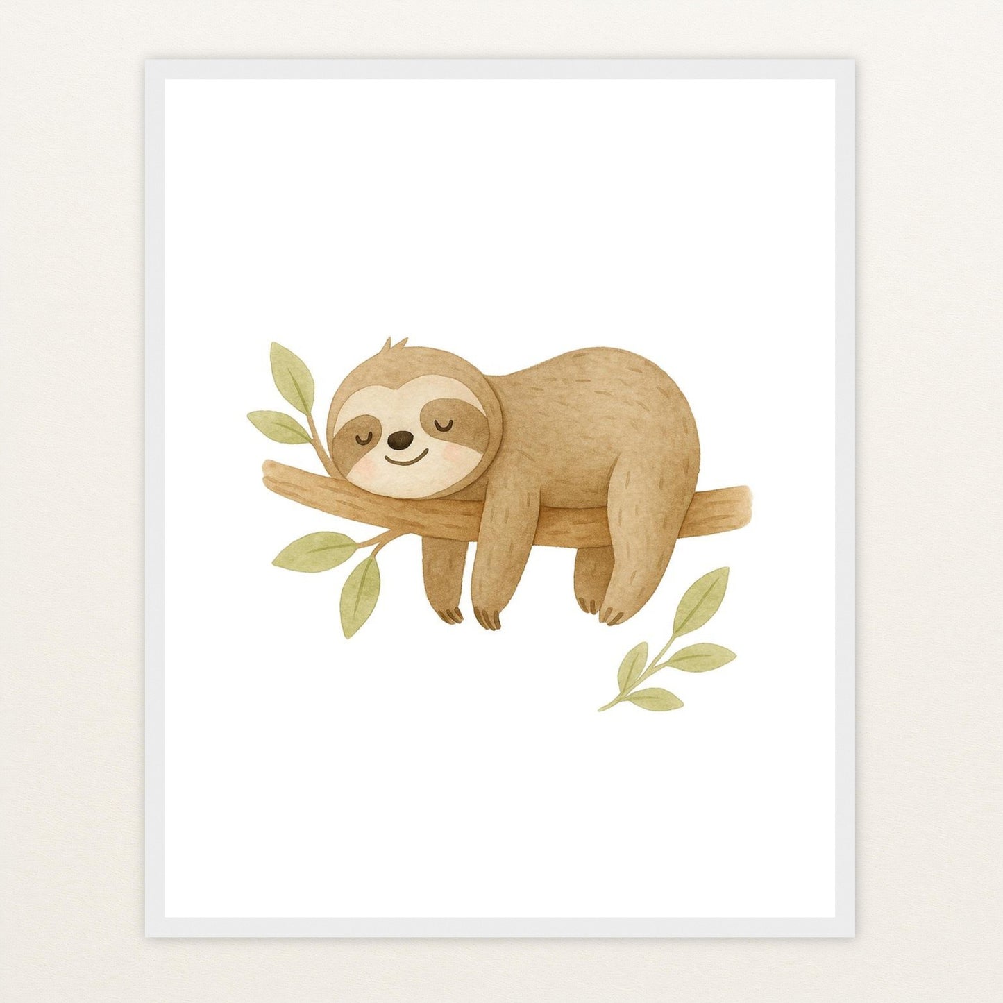 Fred das Faultier Poster mit Holzrahmen von tinylearner