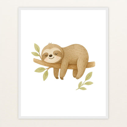 Fred das Faultier Poster mit Holzrahmen von tinylearner