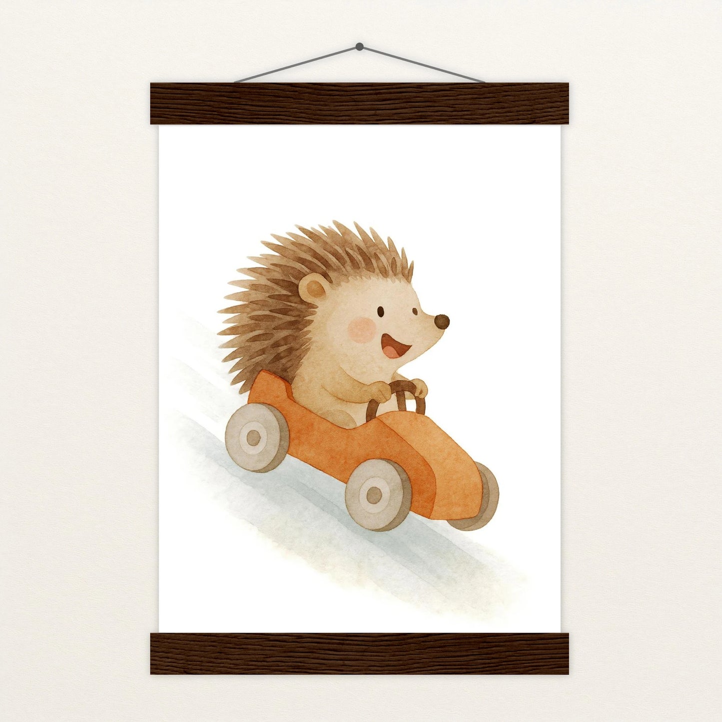 Iggi der Igel - Motiv: "Rennwagen" Poster mit Leisten von tinylearner