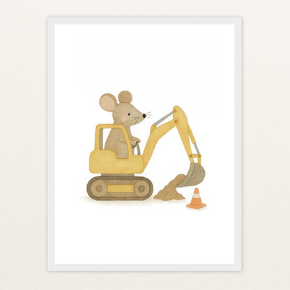 Mimi die Maus - Motiv: "Bagger" Poster mit Holzrahmen von tinylearner