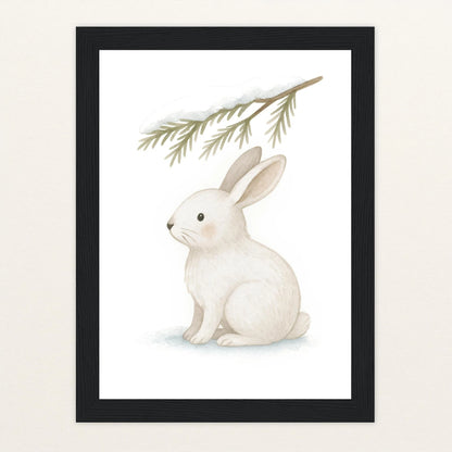 Sina der Schneehase - Motiv: "Nadelzweig" Poster mit Holzrahmen von tinylearner