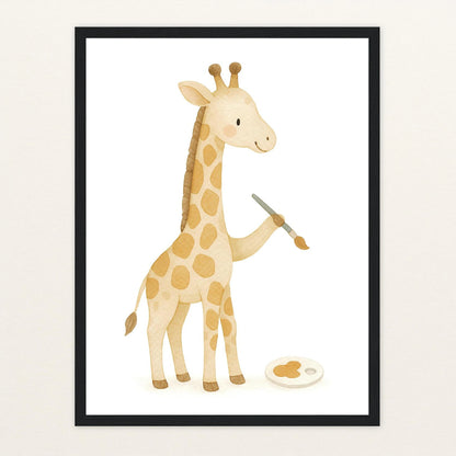 Greta die Giraffe - Motiv: "Malen" Poster mit Holzrahmen von tinylearner