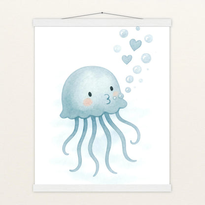 Quinn die Qualle - Motiv: "Luftblasen" Poster mit Leisten von tinylearner