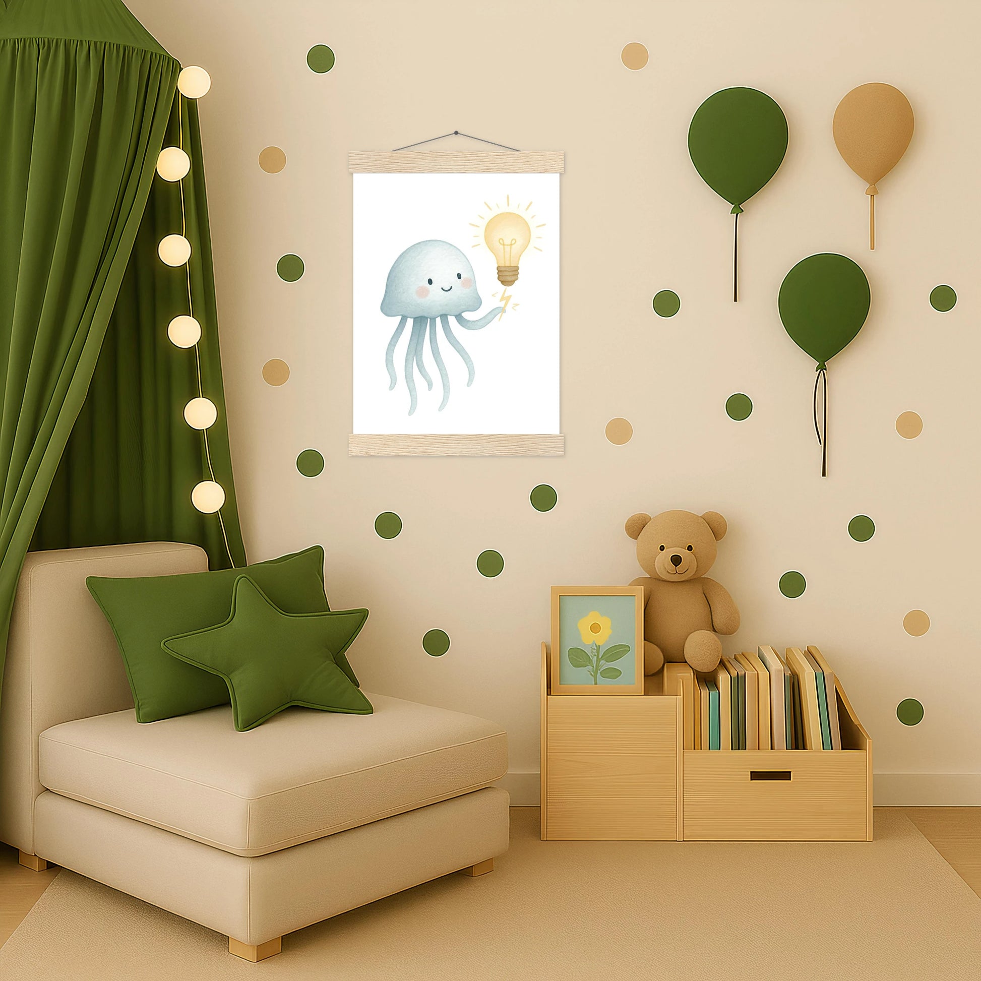 Quinn die Qualle - Motiv: "Glühbirne" Poster mit Leisten von tinylearner