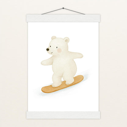Pummel der Polarbär - Motiv: "Snowboard" Poster mit Leisten von tinylearner