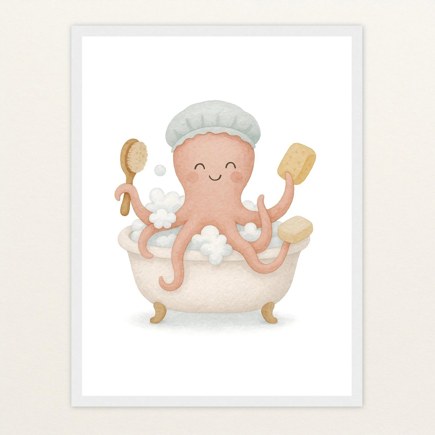 Tilli der Tintenfisch - Motiv: "Baden" Poster mit Holzrahmen von tinylearner