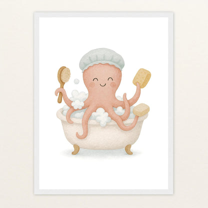 Tilli der Tintenfisch - Motiv: "Baden" Poster mit Holzrahmen von tinylearner