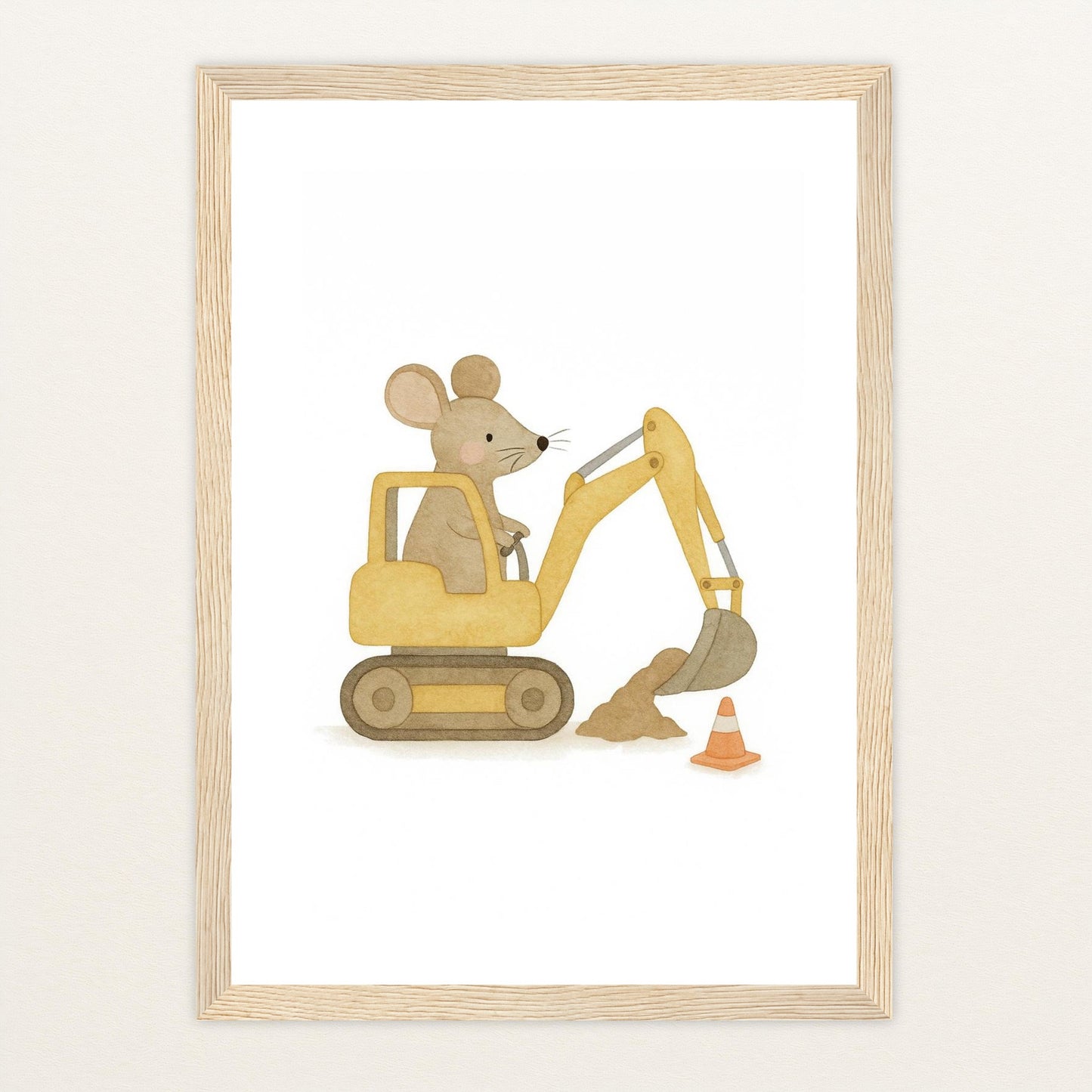 Mimi die Maus - Motiv: "Bagger" Poster mit Holzrahmen von tinylearner