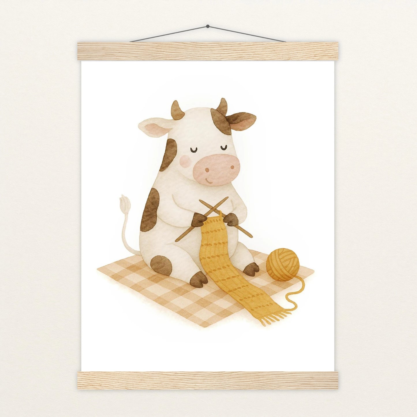 Klara die Kuh - Motiv: "Häkeln" Poster mit Leisten von tinylearner