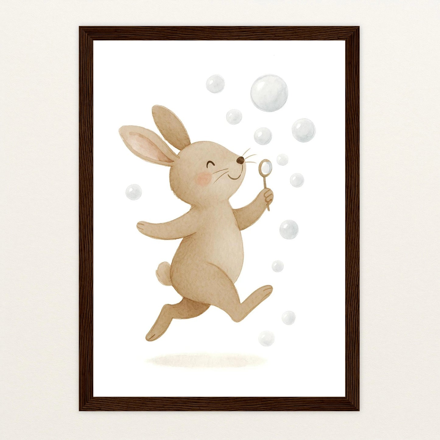Holly der Hase - Motiv: "Seifenblasen" Poster mit Holzrahmen von tinylearner
