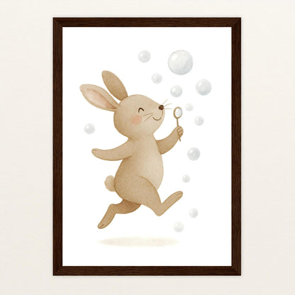 Holly der Hase - Motiv: "Seifenblasen" Poster mit Holzrahmen von tinylearner