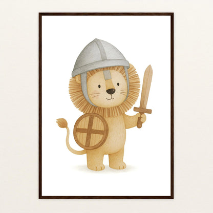 Leo der Löwe - Motiv: "Ritter" Poster mit Holzrahmen von tinylearner
