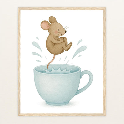 Mimi die Maus - Motiv: "Pool" Poster mit Holzrahmen von tinylearner