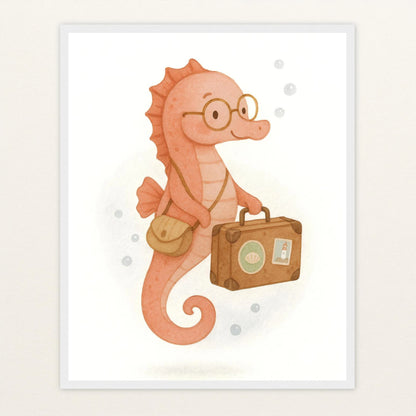 Suri das Seepferdchen - Motiv: "Reisen" Poster mit Holzrahmen von tinylearner