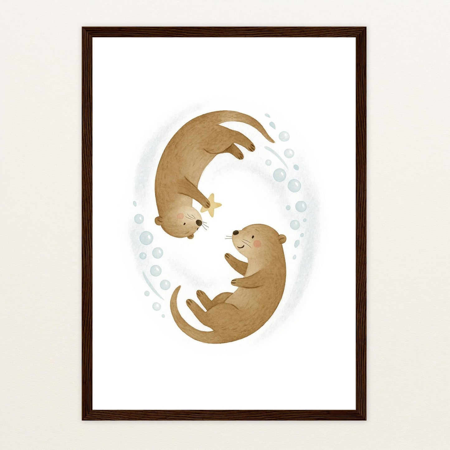 Otti der Otter - Motiv: "Stern" Poster mit Holzrahmen von tinylearner