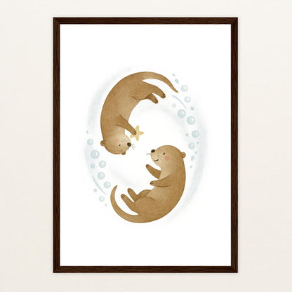 Otti der Otter - Motiv: "Stern" Poster mit Holzrahmen von tinylearner
