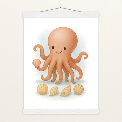 Tilli der Tintenfisch - Motiv: "Muscheln" Poster mit Leisten von tinylearner