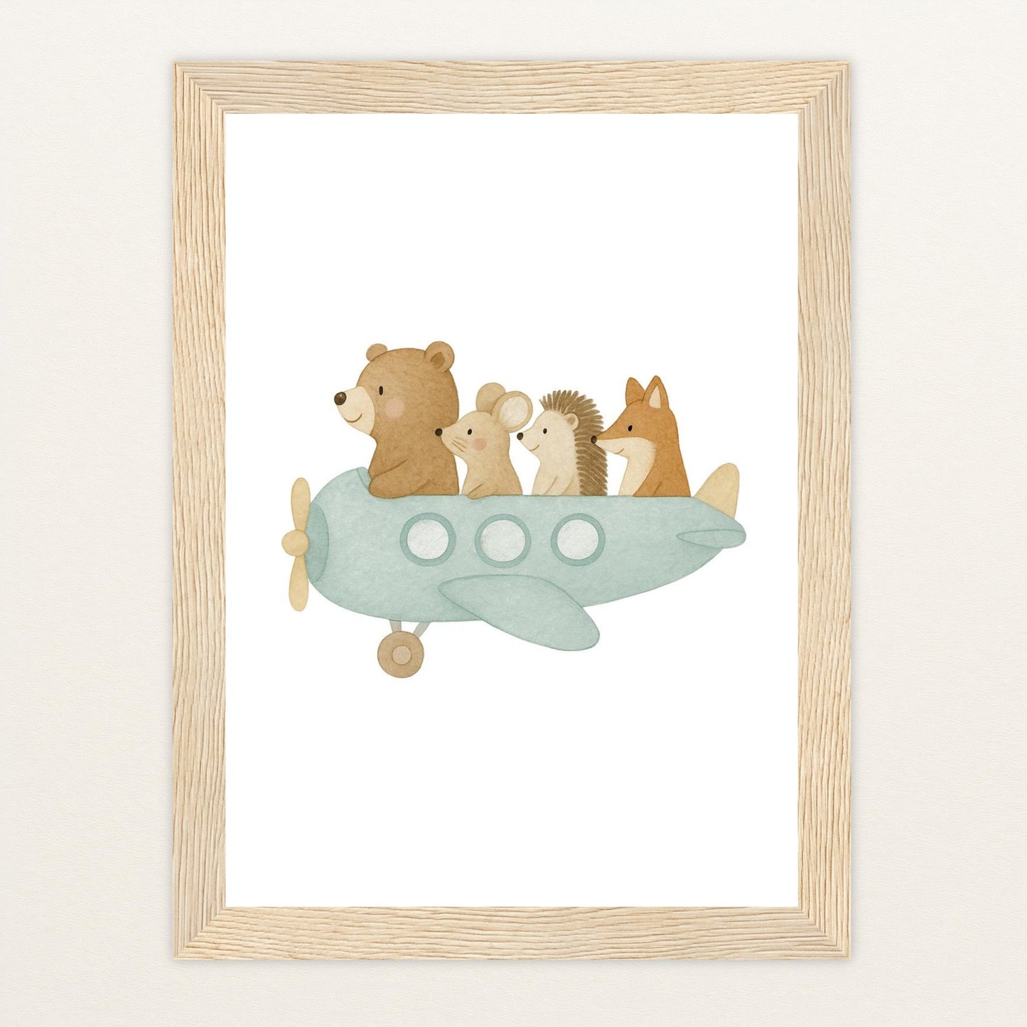 Tierfreunde - Motiv: "Flugzeug" Poster mit Holzrahmen von tinylearner