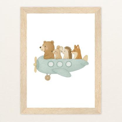 Tierfreunde - Motiv: "Flugzeug" Poster mit Holzrahmen von tinylearner