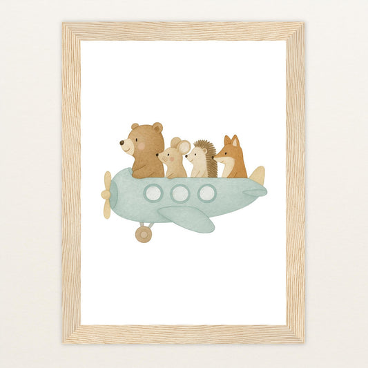 Tierfreunde - Motiv: "Flugzeug" Poster mit Holzrahmen von tinylearner