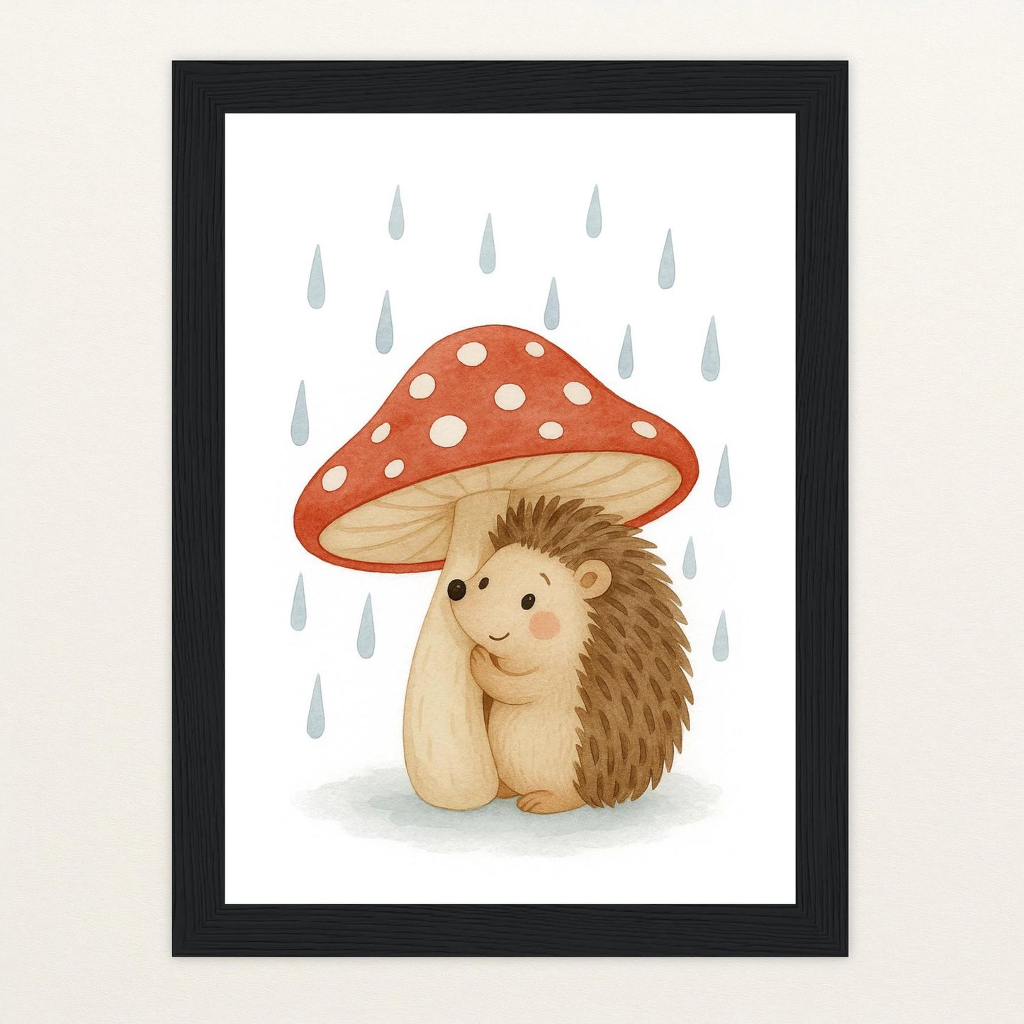 Iggi der Igel - Motiv: "Regen" Poster mit Holzrahmen von tinylearner