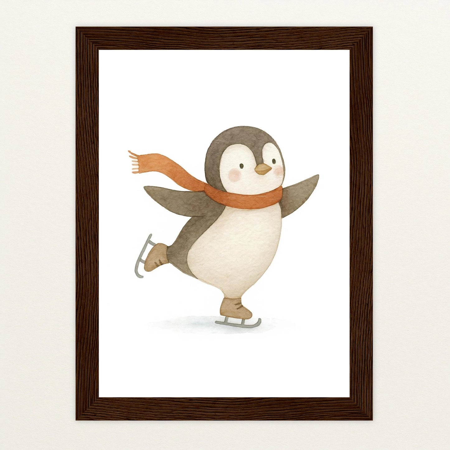 Pia der Pinguin - Motiv: "Eislaufen" Poster mit Holzrahmen von tinylearner