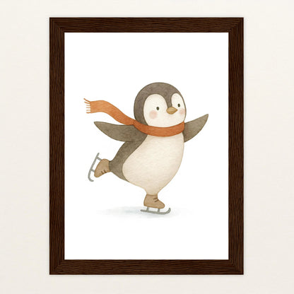 Pia der Pinguin - Motiv: "Eislaufen" Poster mit Holzrahmen von tinylearner