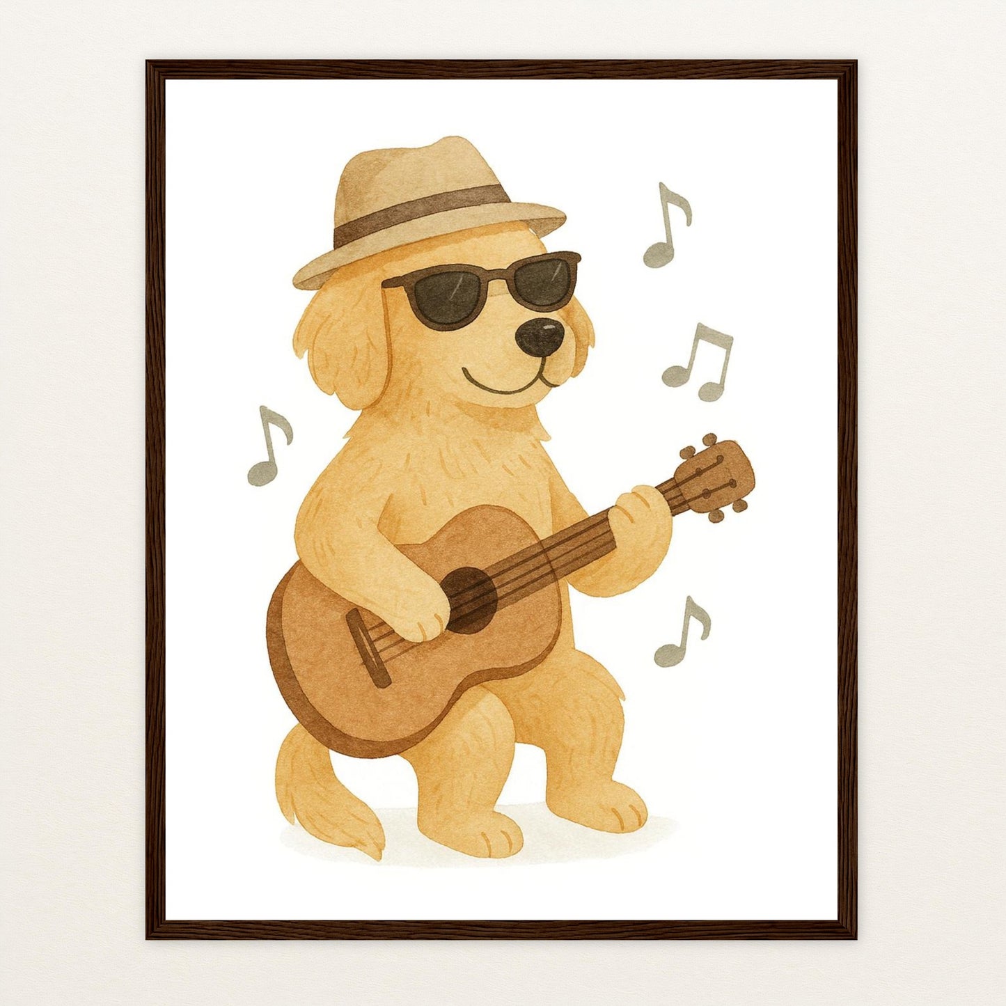 Hugo der Hund - Motiv: "Gitarre" Poster mit Holzrahmen von tinylearner