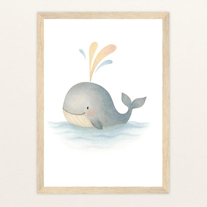 Willi der Wal - Motiv: "Freude" Poster mit Holzrahmen von tinylearner