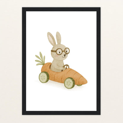 Holly der Hase - Motiv: "Rennmöhre" Poster mit Holzrahmen von tinylearner