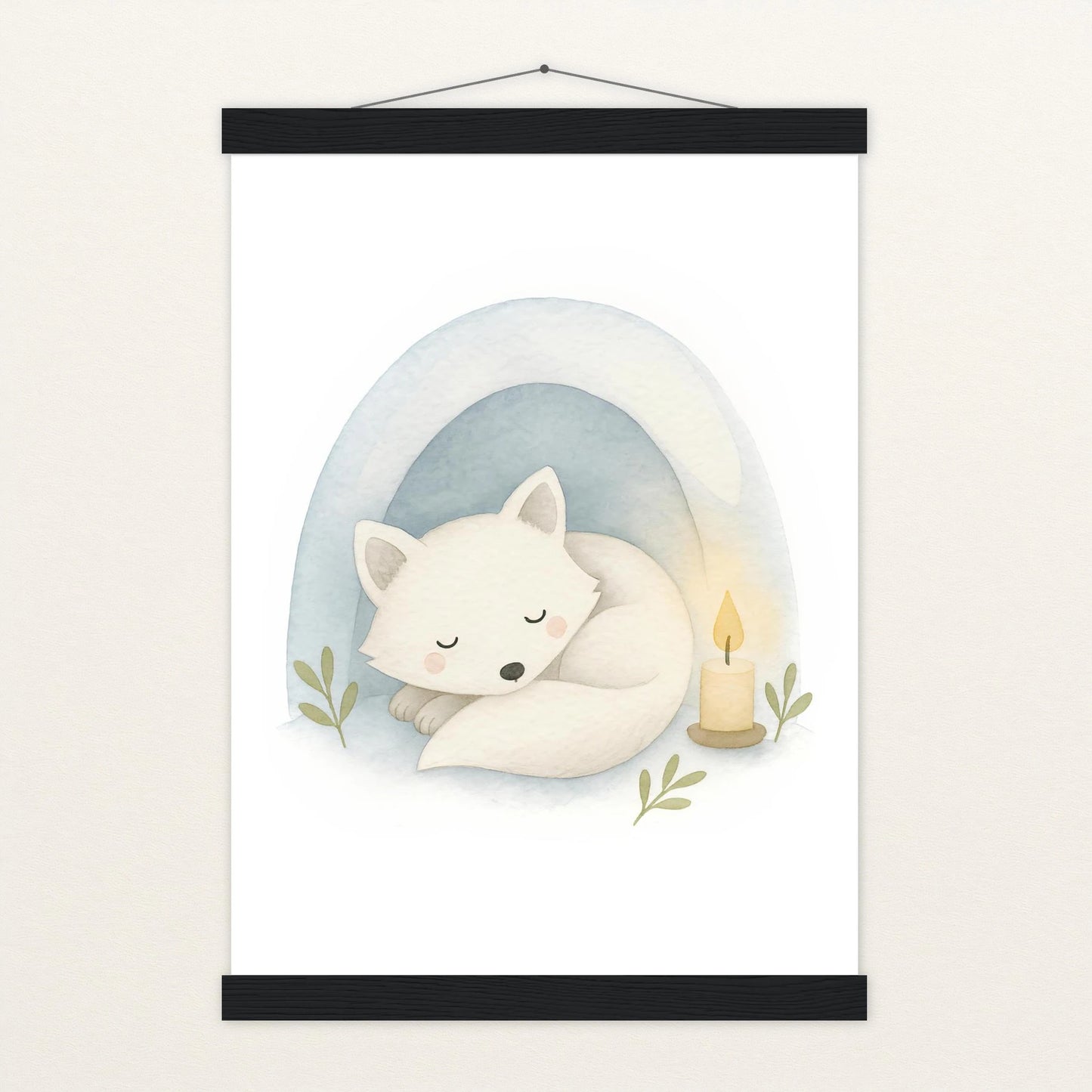 Pino der Polarfuchs - Motiv: "Schneehöhle" Poster mit Leisten von tinylearner