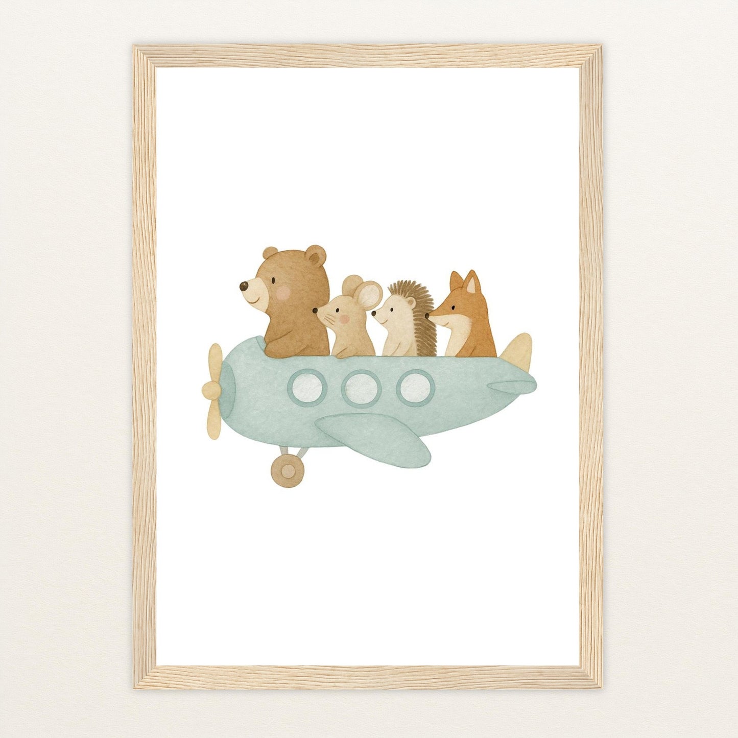 Tierfreunde - Motiv: "Flugzeug" Poster mit Holzrahmen von tinylearner