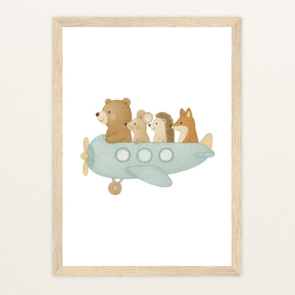 Tierfreunde - Motiv: "Flugzeug" Poster mit Holzrahmen von tinylearner
