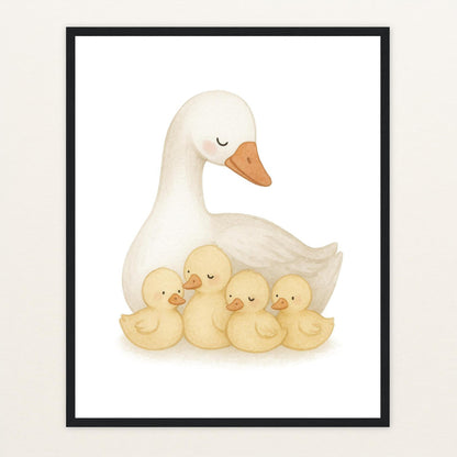 Gusi die Gans - Motiv: "Familie" Poster mit Holzrahmen von tinylearner