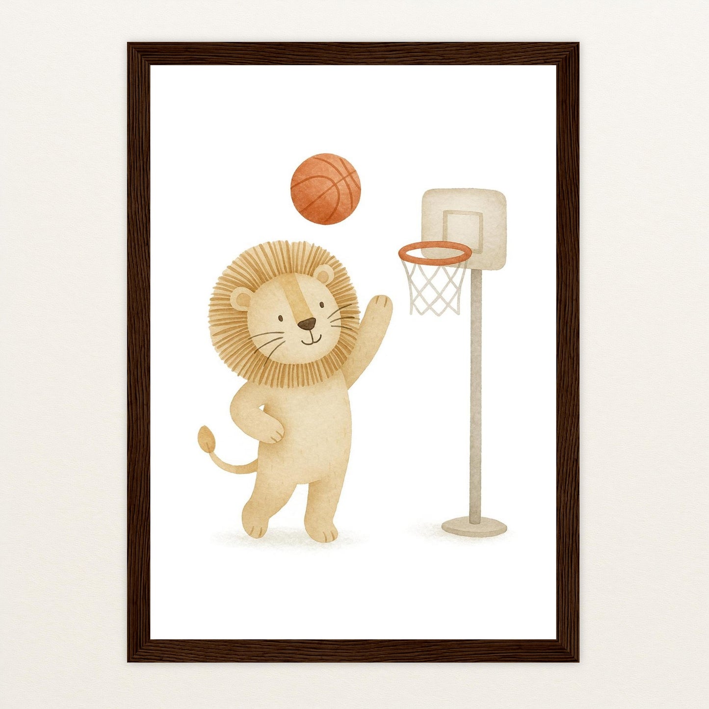 Leo der Löwe - Motiv: "Basketball" Poster mit Holzrahmen von tinylearner