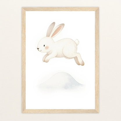 Sina der Schneehase - Motiv: "Schneehügel" Poster mit Holzrahmen von tinylearner