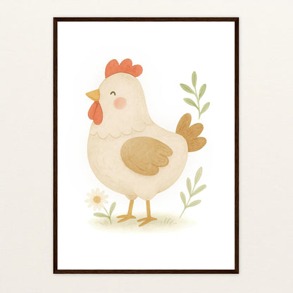 Hanni das Huhn Poster mit Holzrahmen von tinylearner