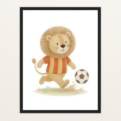 Leo der Löwe - Motiv: "Fußball" Poster mit Holzrahmen von tinylearner