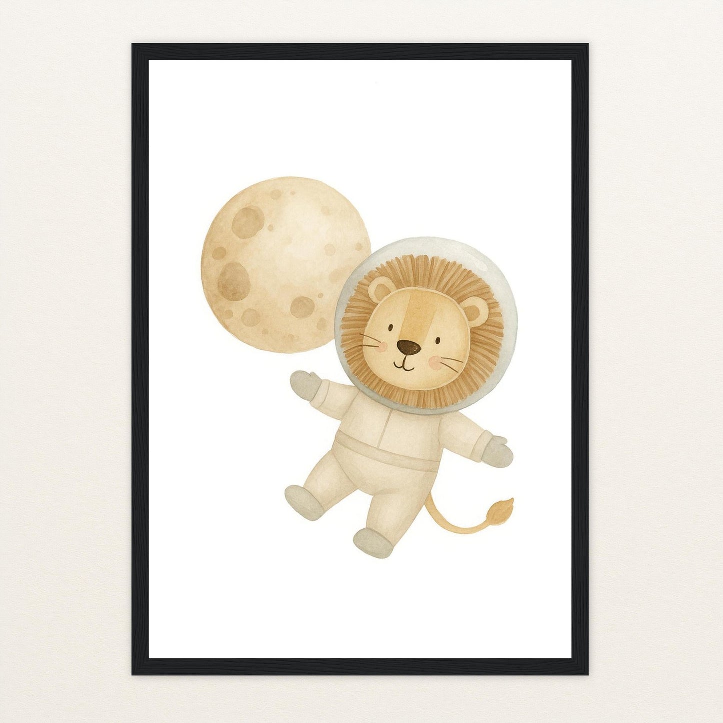 Leo der Löwe - Motiv: "Astronaut" Poster mit Holzrahmen von tinylearner