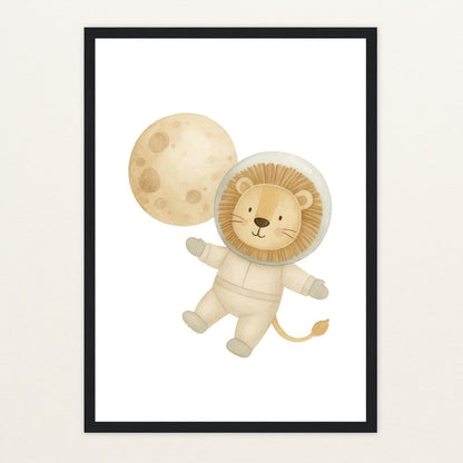 Leo der Löwe - Motiv: "Astronaut" Poster mit Holzrahmen von tinylearner