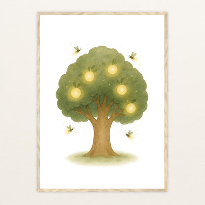 Leuchtbaum Poster mit Holzrahmen von tinylearner