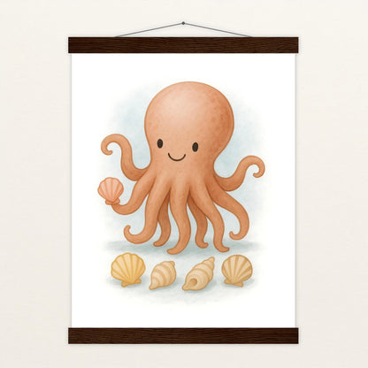 Tilli der Tintenfisch - Motiv: "Muscheln" Poster mit Leisten von tinylearner
