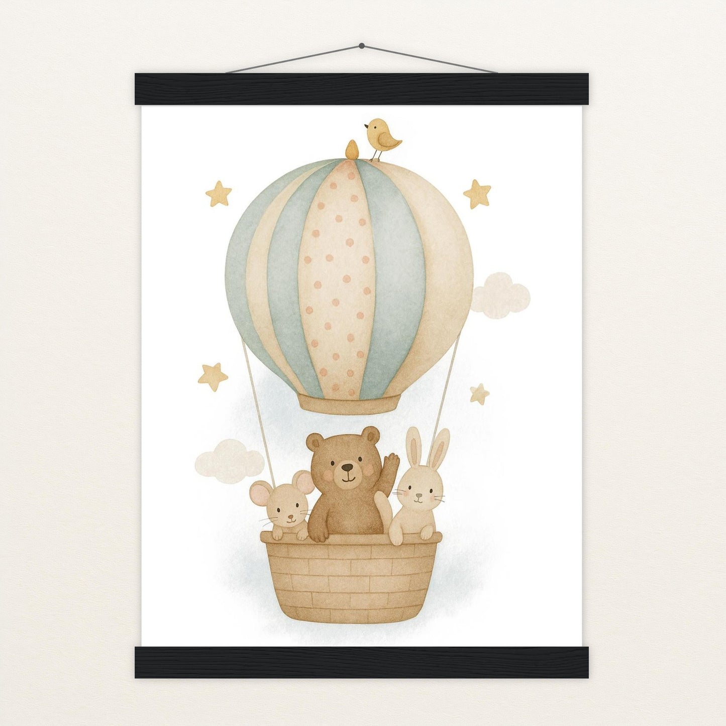 Tierfreunde - Motiv: "Heißluftballon" Poster mit Leisten von tinylearner