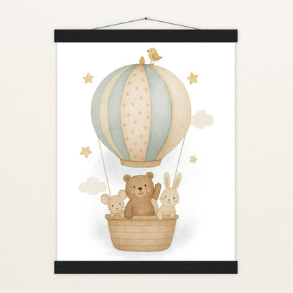Tierfreunde - Motiv: "Heißluftballon" Poster mit Leisten von tinylearner