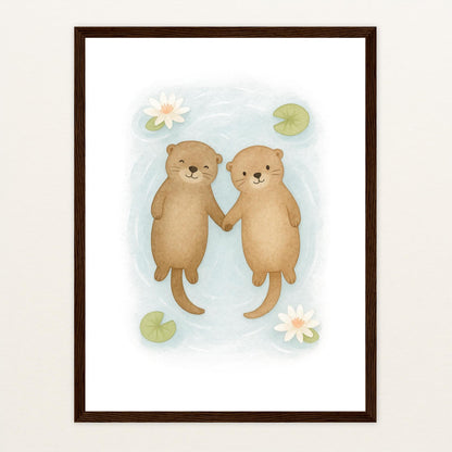 Otti der Otter Poster mit Holzrahmen von tinylearner