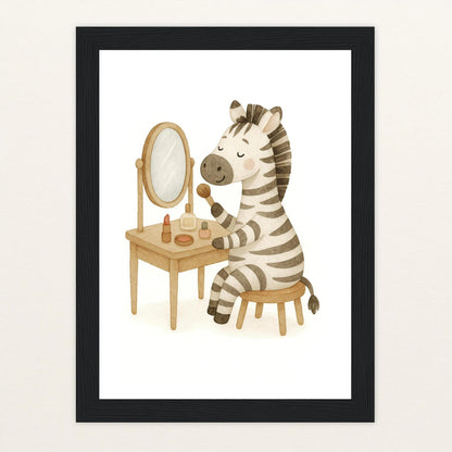 Zinni das Zebra - Motiv: "Schminken" Poster mit Holzrahmen von tinylearner