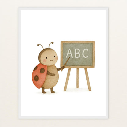 Marie der Marienenkäfer - Lehrer Poster mit Holzrahmen von tinylearner